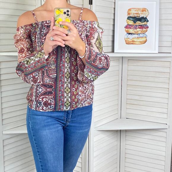 By & By red cold shoulder boho top - Picture 3 of 11